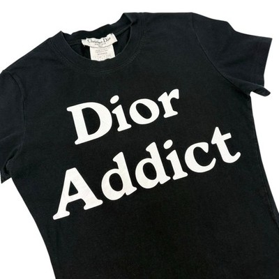 Christian Dior 2002 Vintage Addict Big Logo T-shirt Top #38 Black