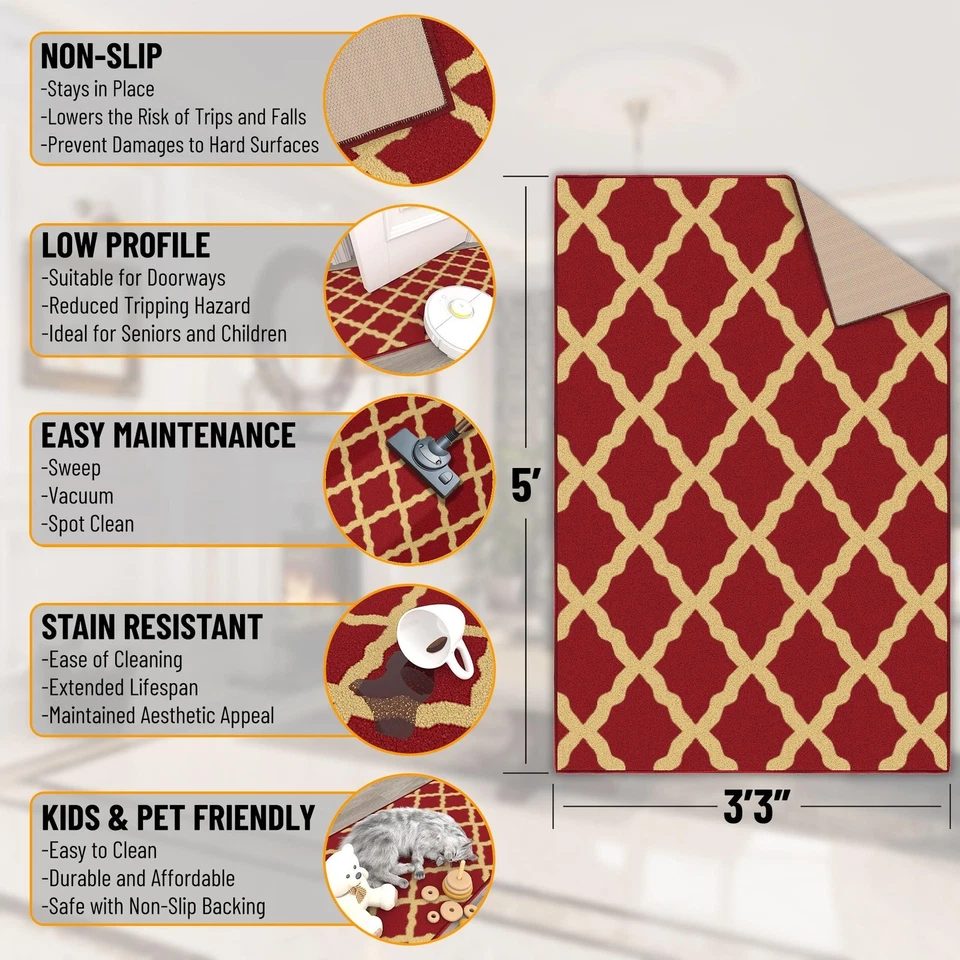 3'3" x 5' Rugs for Living Room Trellis Area Rug for Bedroom - Non Slip Durabl... - Image 2 of 4