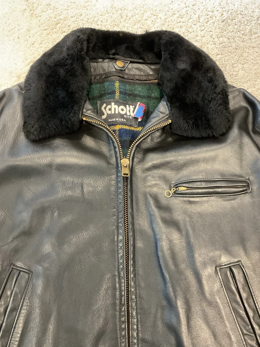 Chaqueta de cuero Schott NYC Highwayman vintage resistente negra talla 46 para hombre