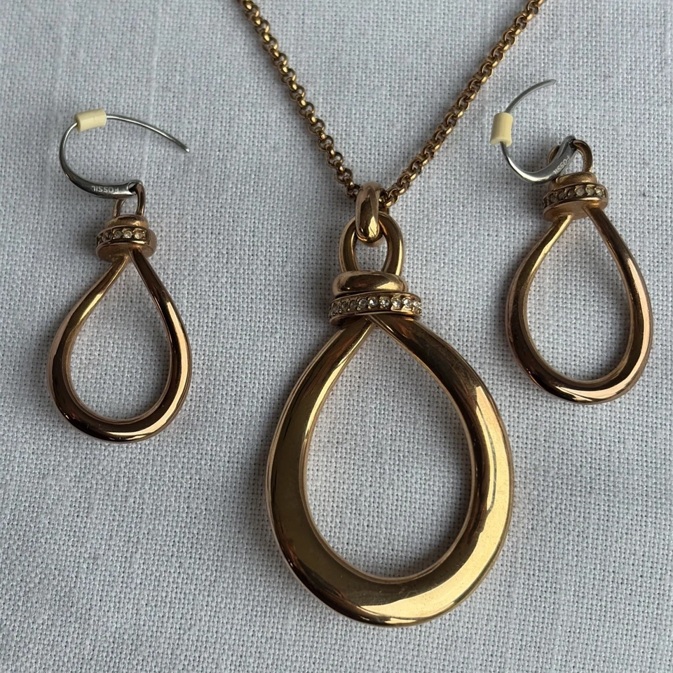Fossil Schmuckset Edelstahl vergoldet Rosegold ,Kette m. Anhänger u. Ohrhänger - Bild 2 von 4