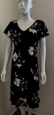 S.L. Fashions Women’s Short Sleeve Floral Print Black Pullover Sz 10 USA Made