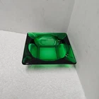 Vintage Anchor Hocking Emerald Green Ashtray Glass 4.5” Square MCM Decor EUC