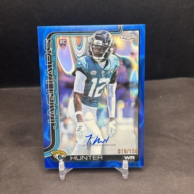 2025 Topps Chrome Football Travis Hunter RC Auto Blue Lava