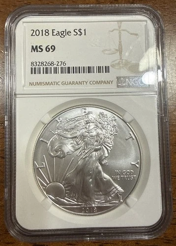 🦅 2018 Silver Eagle NGC MS69 ⭐ 1oz .999 Fine Silver Bullion Coin