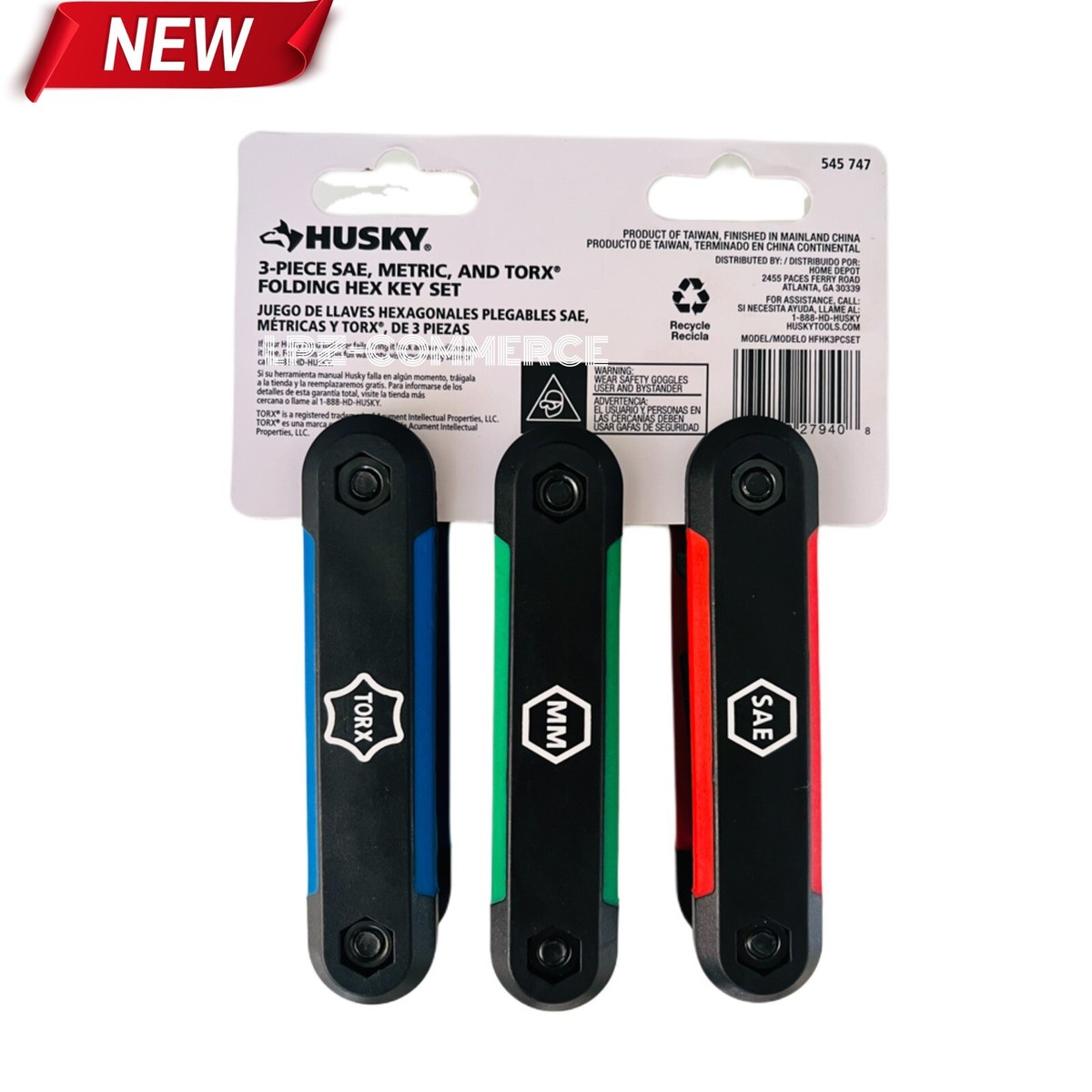 Husky 545 747 SAE/Metric and Torx Folding Hex Key Set (3-Piece