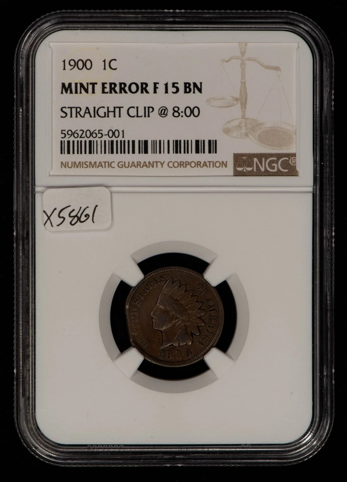 1900 1c Indian Cent Mint Error Straight Clipped Planchet - NGC F 15 BN - X5861 - Image 2 of 4