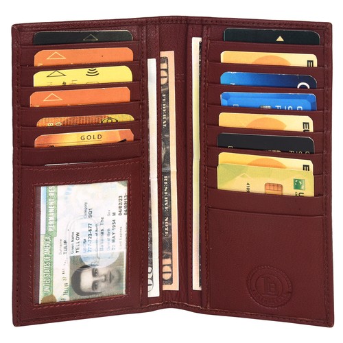 Leatherboss Genuine Leather Men Long Wallet Pockets ID Card Clutch Bifold Purse - Picture 2 of 35