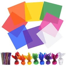 14x14 Inch Colored Cellophane Sheets 7 Colors for DIY or Gift Wrapping