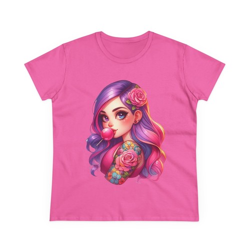 Bubblegum Girl Midweight Tee Cute Graphic Cotton T-Shirt for Women Trendy Gift - Picture 2 of 37