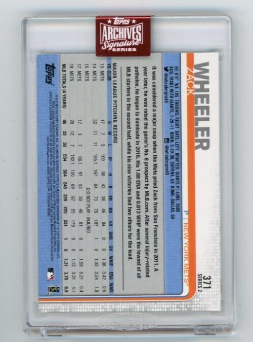 2023 Topps Archives Signature Series Zack Wheeler Auto 1/1 | eBay