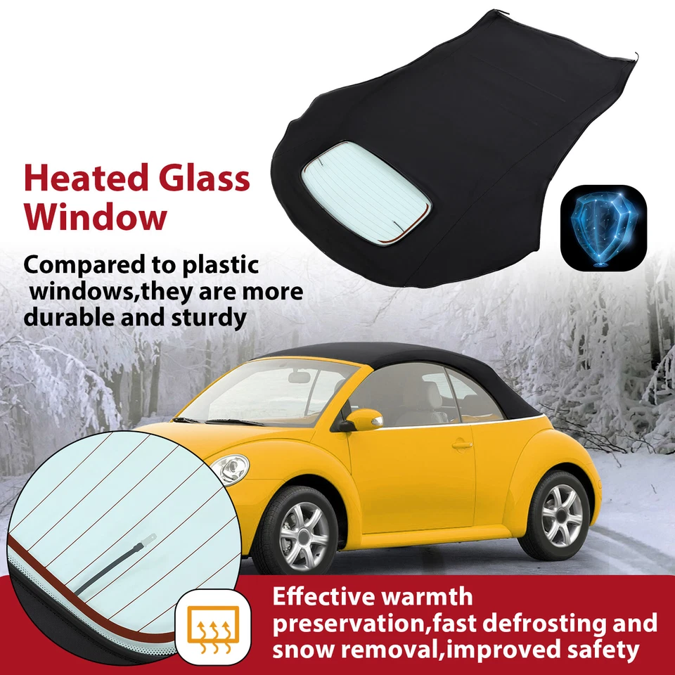 Black Convertible Soft Top Heated Glass Window For Volkswagen Beetle 2003-2010 Foto 4 de 4