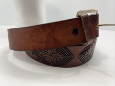 Vintage Men's Embossed Brown Leather Belt Made in Hong Kong 44