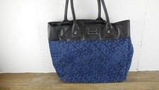 Tommy Hilfiger Navy Blue Monogram Fabric Faux Leather Trim Bag