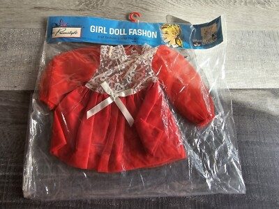 Vtg Primstyle Baby Doll Fashion Red Dress 1960s 1970s #8
