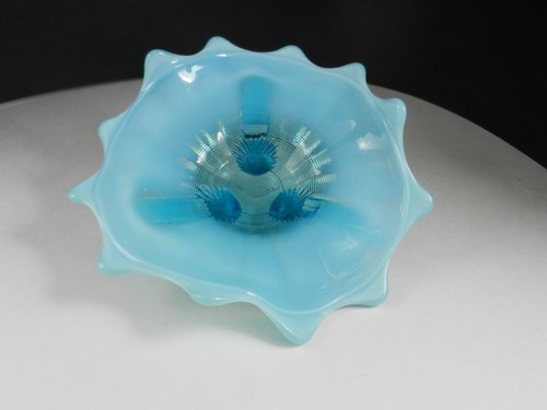 Northwood Glass Fluted Scrolls Bon Bon Dish 3 Toed Blue Opalescent 8" D c 1898 - Picture 2 of 4