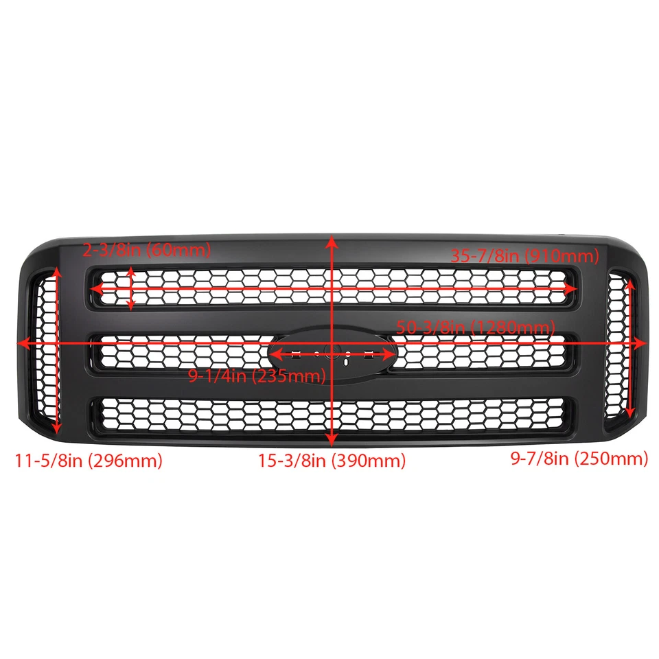 Parrilla delantera pintada negra para Ford F250 F350 Super Duty Excursion 1999-04 Foto 4 de 4