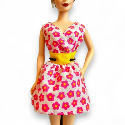Mattel Barbie Doll Clothing Dress White Pink Flower Print Yellow Floral Vintage | eBay Mattel Barbie Doll Clothing Dress White Pink Flower Print Yellow Floral Vintage | eBay
