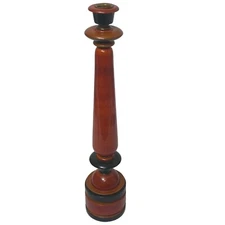 Biedermeier Style Candlestick 15" High Brown Black Wood