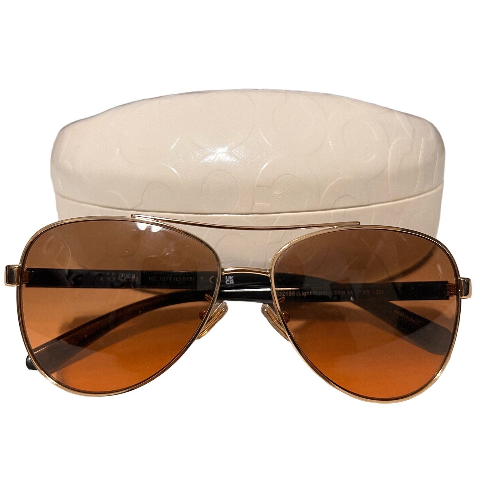 Coach Aviator Sunglasses with Light Brown Lenses and Gold Frame for Women-image