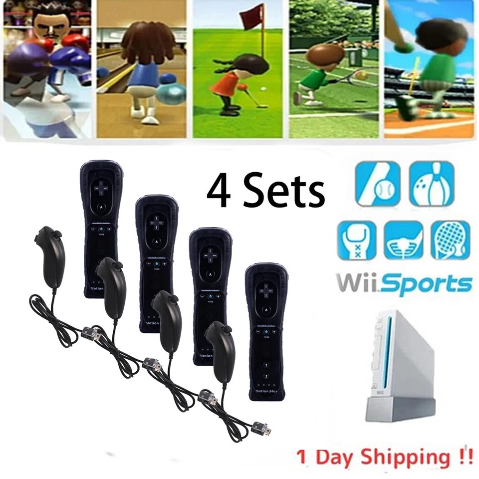 4 Set For Nintendo Wii Wii U 2in1 Motion Plus Remote Nunchuck Controller Gamepad - Image 2 of 4