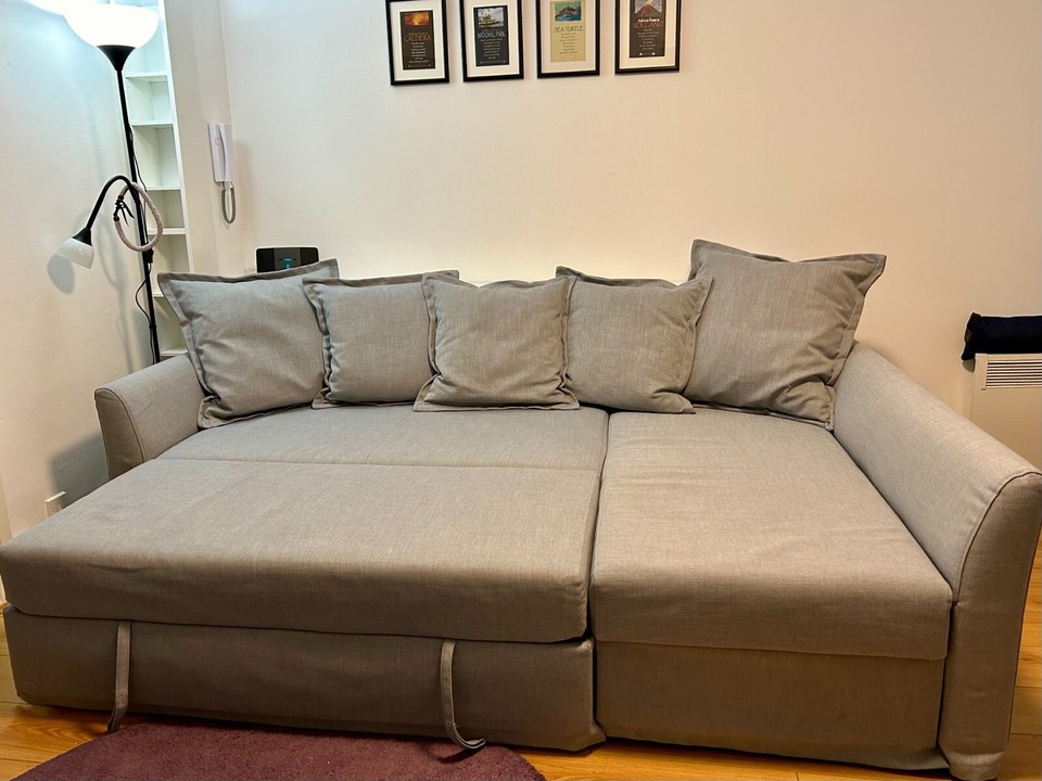 Corner Sofa Bed with Storage, 3Seater Pull Out, Medium Grey, HOLMSUND
