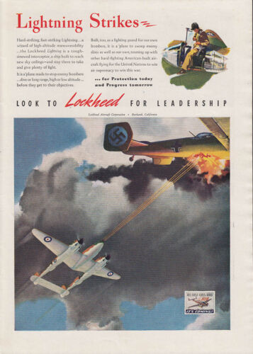 Lightning Strikes - Lockheed P-38 blasts Nazi Bomber ad 1942 T - Picture 1 of 1