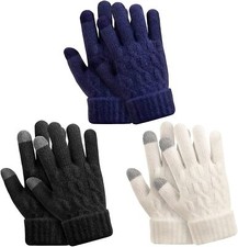 Kids Gloves Winter Warm Touchscreen Fingers 3 Pairs,Toddler Gloves Fleece 9-15Y 