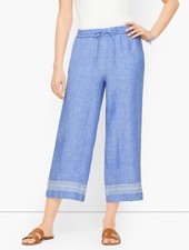Talbots Women's 14 Wide Leg Washed 100 Linen Pants Flat Front Cross Dyed Blue