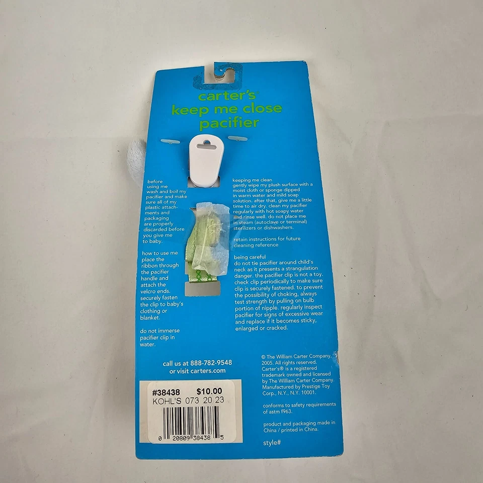 Clip chupete azul vintage Carters Keep Me Close dinosaurio renacido muñeca NUEVO Foto 2 de 2