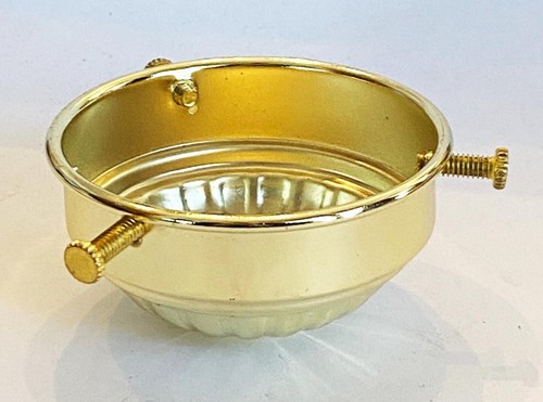 NEW-Old stock Brass plated Ribbed Steel 2-1/4" fitter cup, LAMP PART with screws - Picture 6 of 7