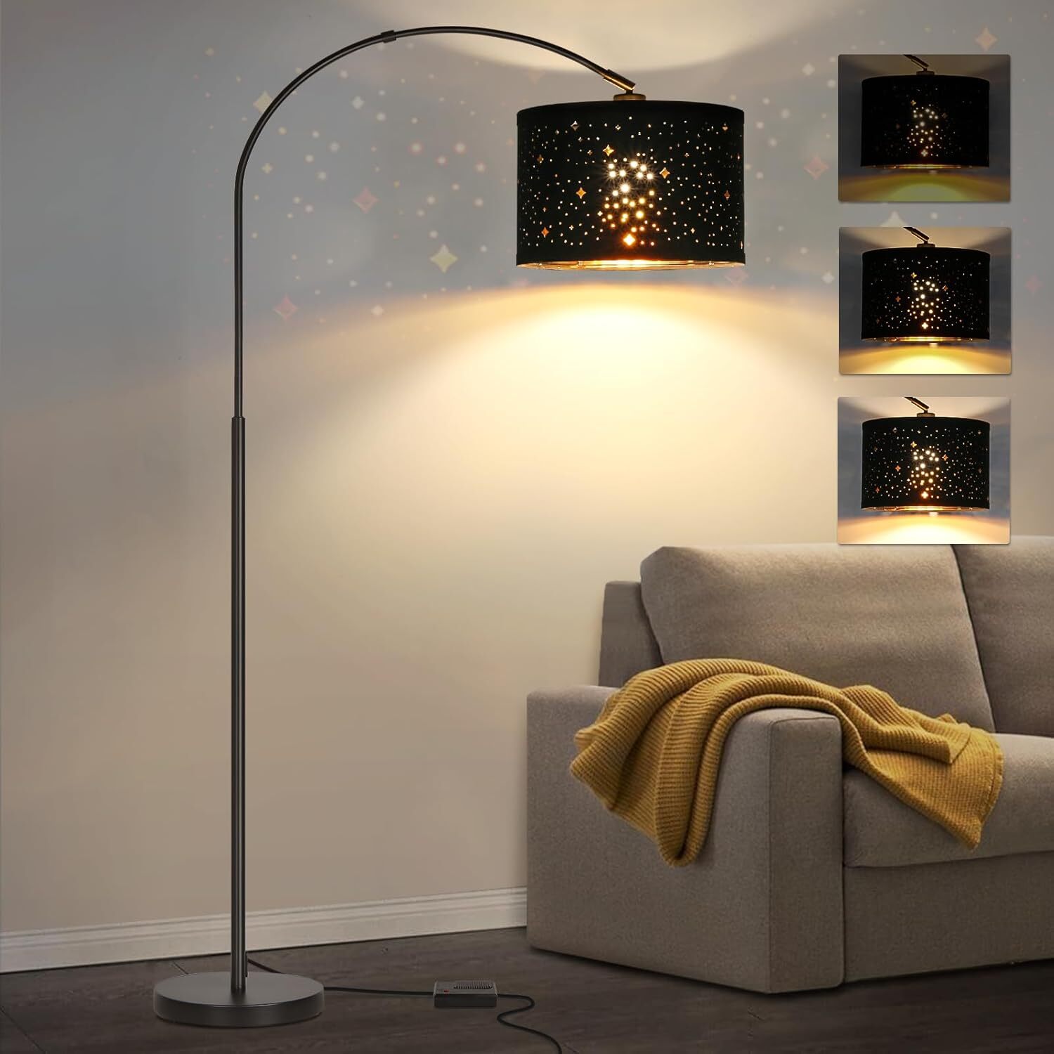 Curved floor lamp for living room with adjustable star shade-image