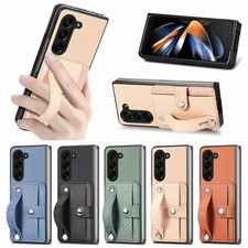 For Samsung Galaxy Z Fold 6 5 4 Glossy Luxury Leather Rugged Card Phone Case