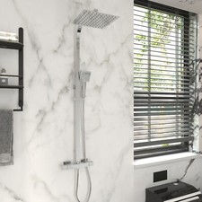 Thermostatic Exposed Shower Mixer Bathroom Twin head Large Square Bar Set