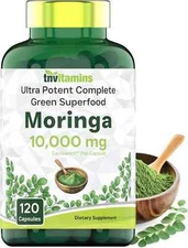 Organic Moringa Powder Capsules - 10000mg of   - 120 Capsules 🌿