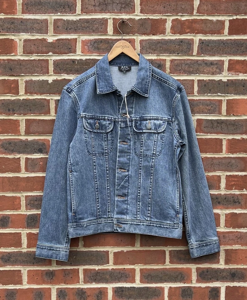 APC Mens Denim Trucker Jacket SMALL A.P.C. Regular Fit Japanese Biker Bomber - Image 3 of 4