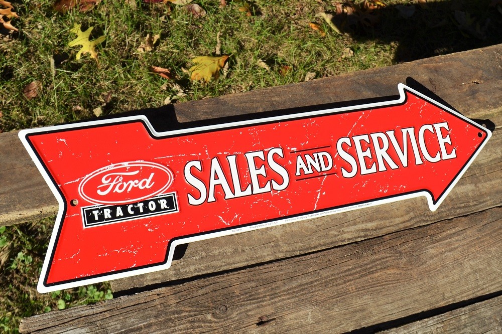 Ford Tractor Sales and Service Embossed Arrow Tin Metal Sign Dealer