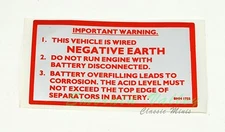Classic Mini New Red and Silver Negative Earth Warning Label