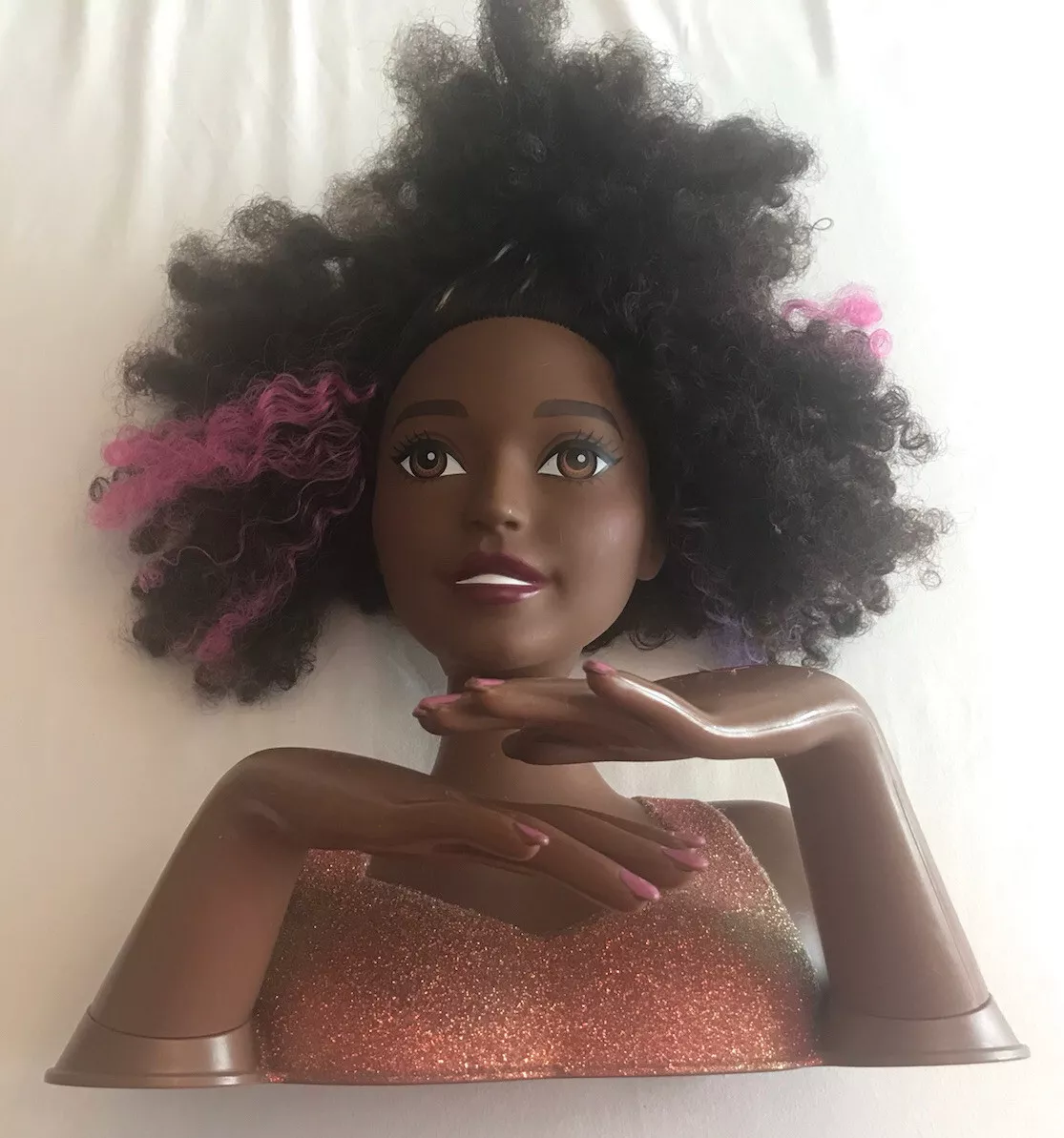 Mattel Barbie Head Doll Hair Styling Makeup Nails African American 16” 2017