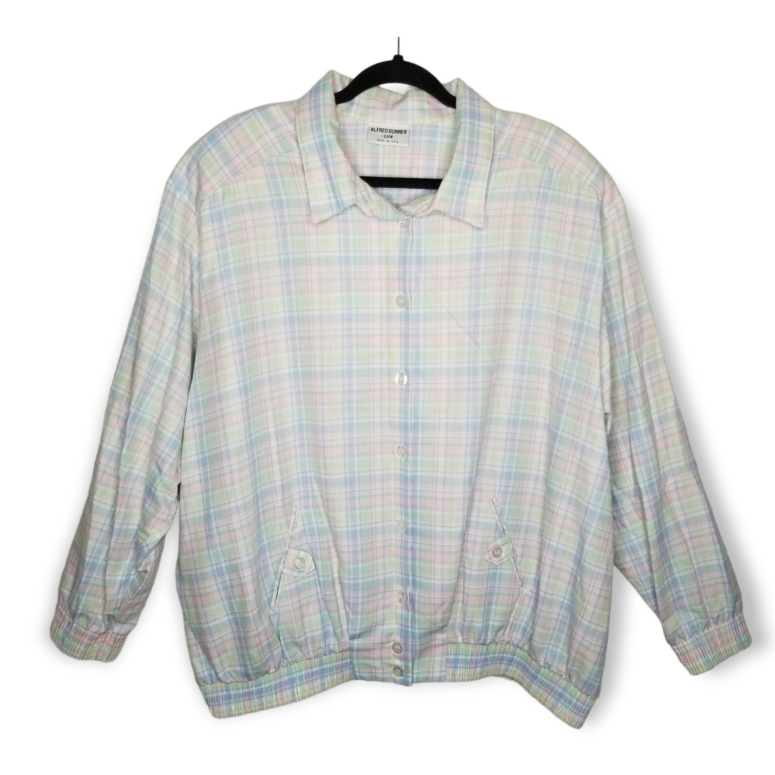 Vintage Alfred Dunner pastel plaid lightweight knit jacket 24W Cottage Whimsy