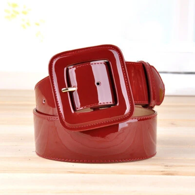 Damen Lackleder Taille Gürtel Lack-Optik Quadratisch Schnalle 47mm Breiter Bund - Bild 1 von 4