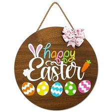 amiatalo Happy Easter Wooden Hanging Sign Easter Welcome Sign Door Decoration...