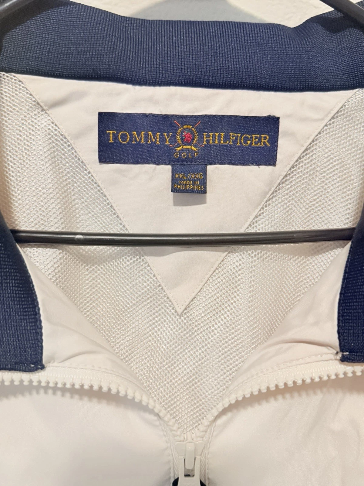 Tommy Hilfiger Vintage Men's White Full Zip Windbreaker Jacket Big & Tall 2XL - product detail image 4