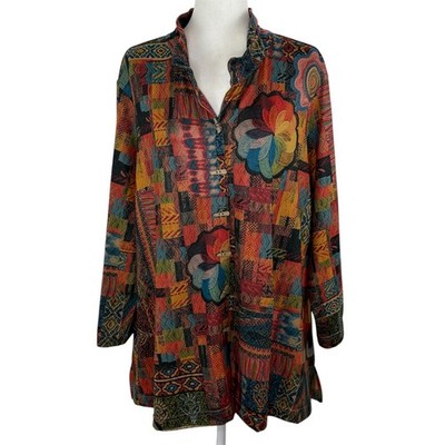 Ali Miles Wire Collar Tunic Top 2X Brushed Knit Abstract Print Artsy