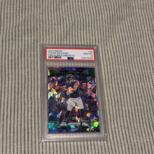 2024 Panini Prizm - Fireworks Caleb Williams #25 Green Ice Prizm (RC) PSA 10