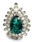 Vintage Sterling Silver / 925 Simulated Emerald CZ Cocktail Ring Size 6.5