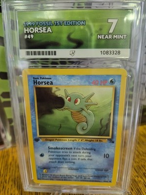 Fossil Horsea First Edition 1999 Vintage #49/62 Ace Grade 7 Pokemon Karte WOTC