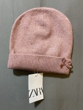 NWT ZARA Girls Tight Knit Bow Beanie Hat Size 10-14 years/ 22-inch 56 cm Pink