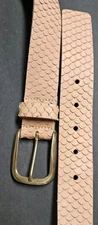 Streets Ahead Beige Italian Leather Snake Embossed Sz L 34-39 Belt 1.5" Wide 