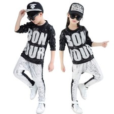 Boys Girls Sequins Hip Hop Costume Modern Street Dance Clothing Outfit Set