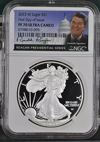 2023-W American Silver Eagle NGC PF70 Ultra Cameo FDI Ronald Reagan